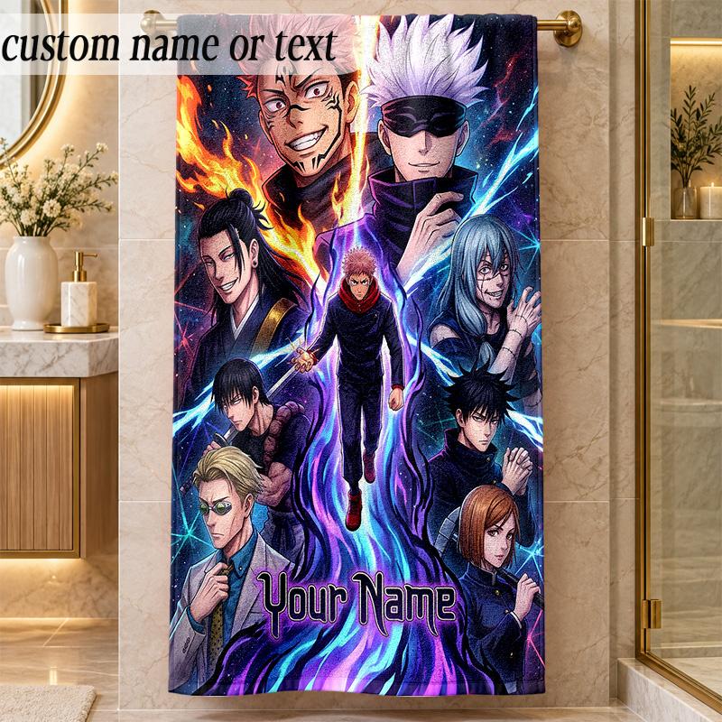 Beach TowelJujutsu Kaisen Custom Name Text Personalized Soft Towel for Beach Pool Indoor Home Decor Gift