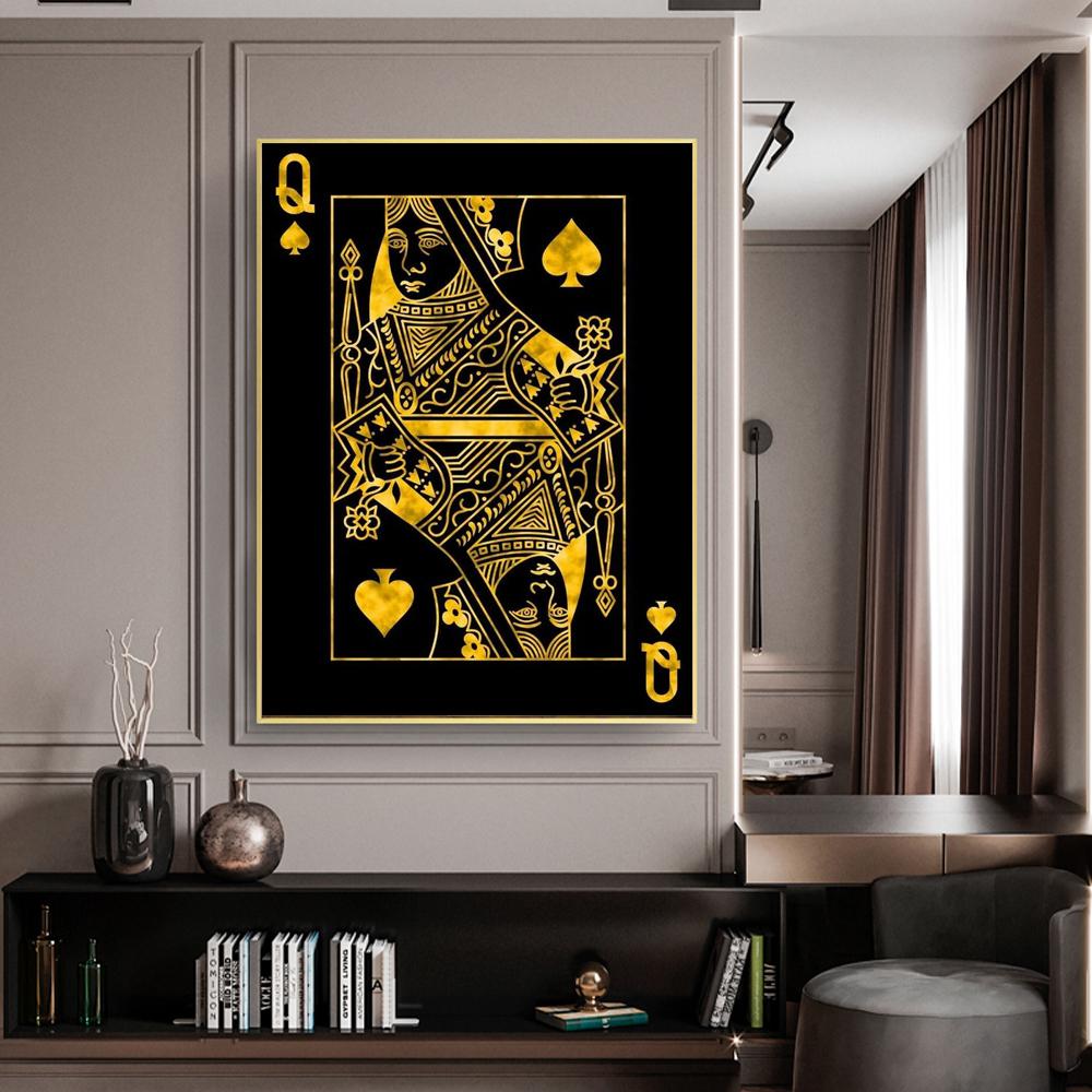 Gold Queen King Poker Black Nordic Wall Prints And Posters For Living Work Room Wall Art Canvas Painting Picture
