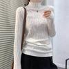 Camiseta de fondo de punto fino elástico plisado de manga larga para primavera y otoño para mujer