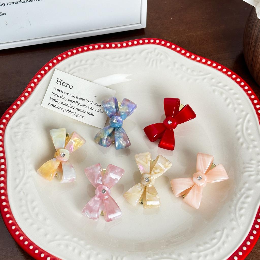 Korean New Cute 4.5cm Stereoscopic Bow Hair Tie Hair Clip For Sweet Girls Rhinestones Acetate Hair Rope Duckbill Clip