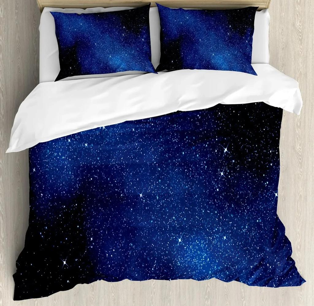 Sky Space Night Time Universe Stars And Nebulas Distant Parts Of Galaxy Comfortable Duvet Quilt Cover Pillowcase Bedding Set