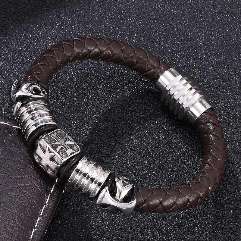 Leather Brown Men Bracelet Fashion Male Vintage Accessories Charm Bracelet Men Jewelry