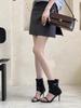Sheepskin version~ New French niche trousers boots high-heeled cool boots women's summer thin-heeled sandals medium-heeled Roman women's shoes