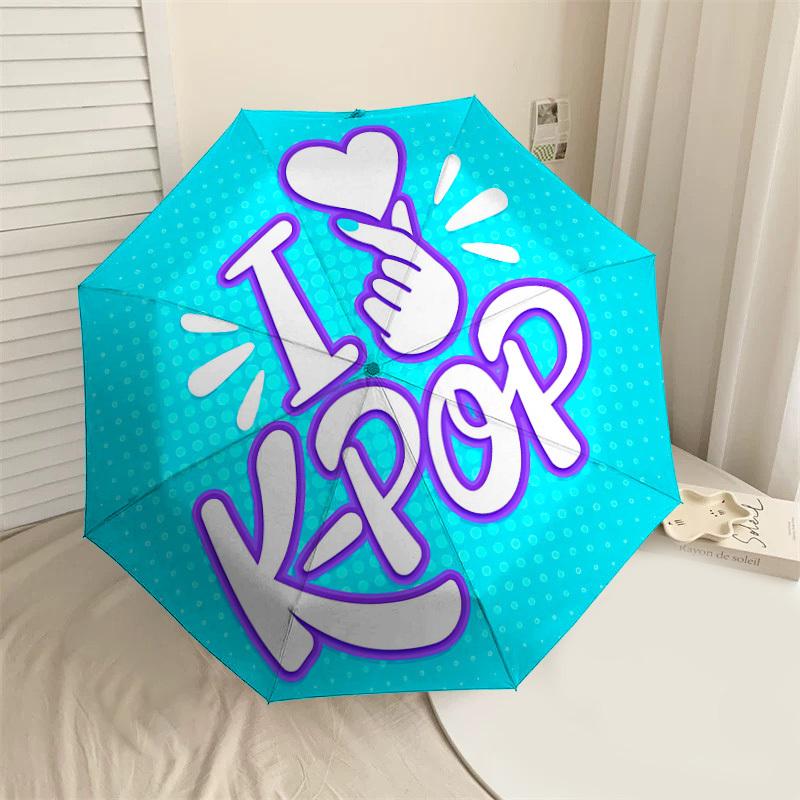 

1PC I Love KPOP Automatic Open/Close Umbrella with Windproof, 8-Rib Sturdy Canopy, Durable Ribs, Fashionable Design, Outdoor Accessory, Fun Prin, Holi