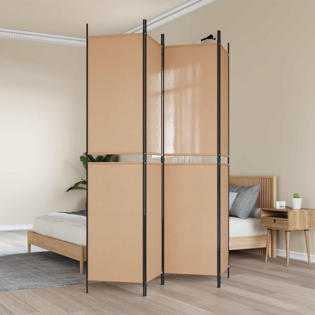 4 Panel Room Divider Beige 200 X 220 Cm Fabric