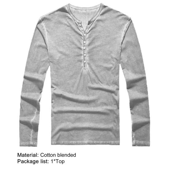 Langarm Herren T-Shirt Einfarbig Lässig V-Ausschnitt Dünne Knöpfe T-Shirt Herrenbekleidung