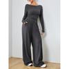 Women's Navy Blue One-Shoulder Long Sleeve Wide Leg Jumpsuit