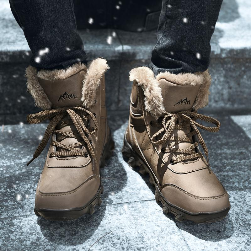 Winter Snow Boots Men Outdoor Shoes High-top Lace-up Anti-slip Ankle Boots Keep Warm Comfortable Plush Casual Shoes Men