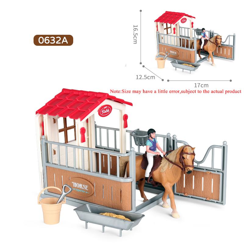 Oenux Bauernhof Stall Haus Modell Actionfiguren Emulierter Reiter Pferd Tiere Spielset Figur Niedlich Pädagogisches Kinderspielzeug Geschenk