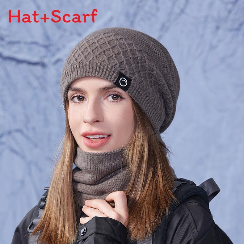 

Fashionable Acrylic Knit Hat And Neck Cover For Winter Warmth And Style коричневий