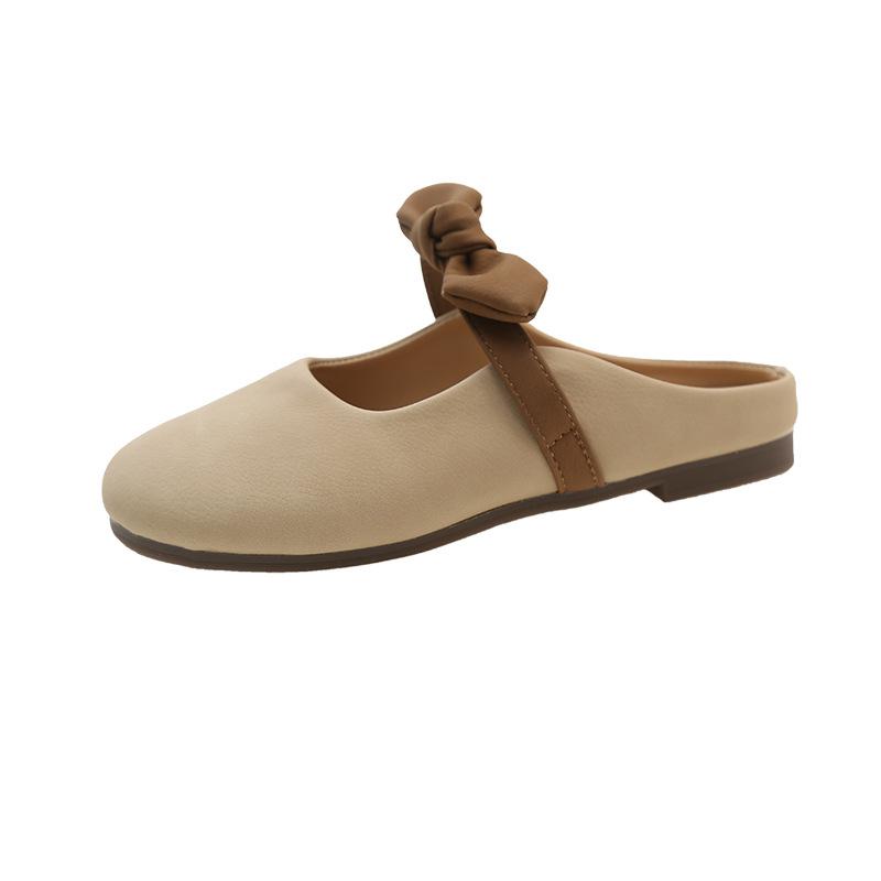 

Fashion Ladies Slippers Summer Outdoor Wear Bow Flat Slippers Women Sandals New Style French Gentle Baotou Half Slippers for Women 35