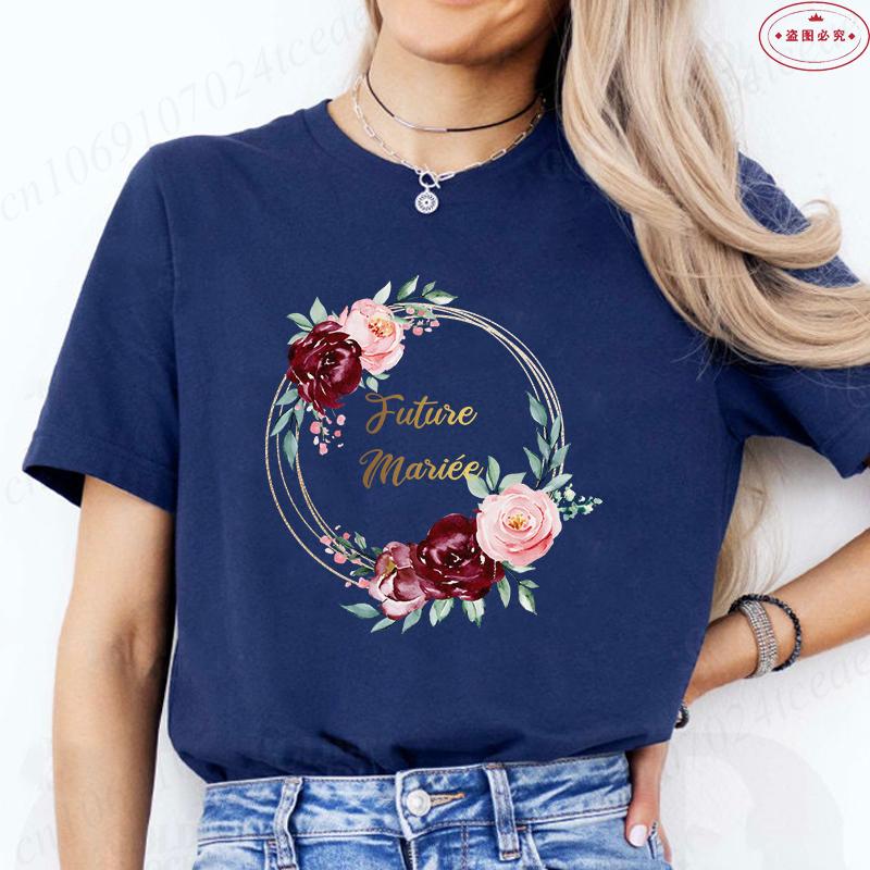 Französische Mädchen Hochzeit Team Braut T-Shirt Junggesellinnenabschied Tops für Frauen Kleidung Kurzärmelig Brautkranz Evjf T-Shirts