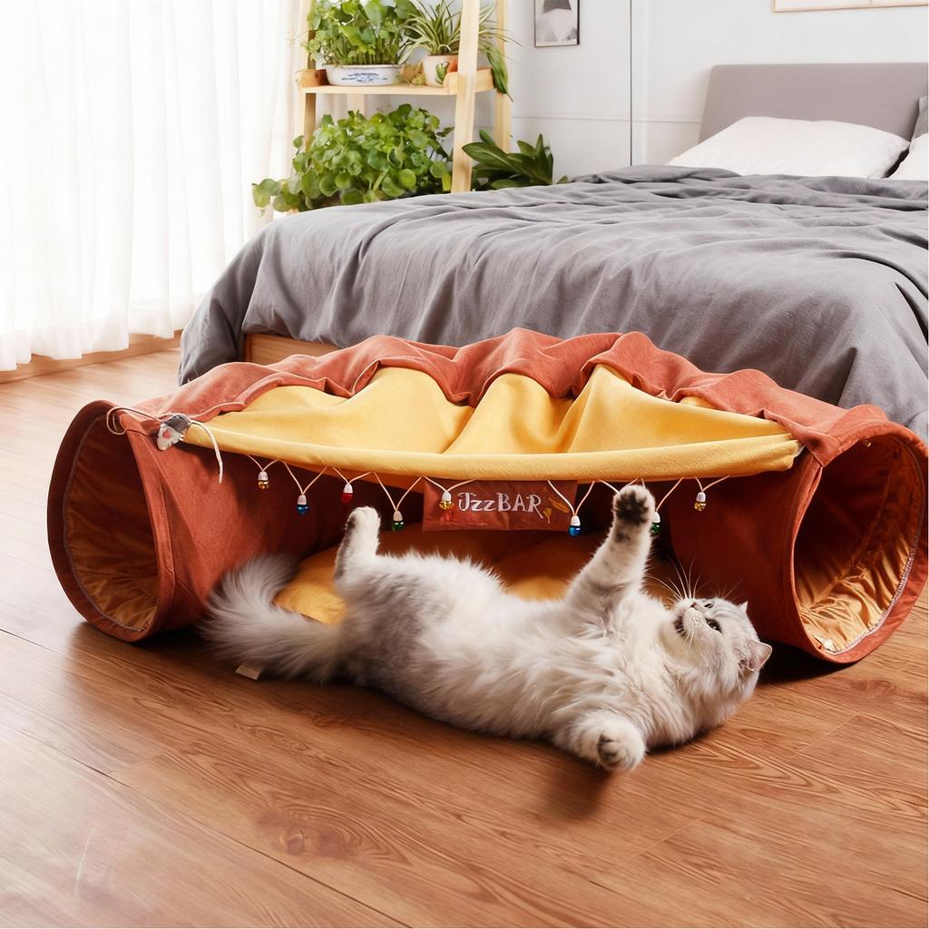 All- Foldable Cats Tunnel Bed: Multi-Functional -Shaped Pet Playpen With Interactive Toys For Indoor Cats