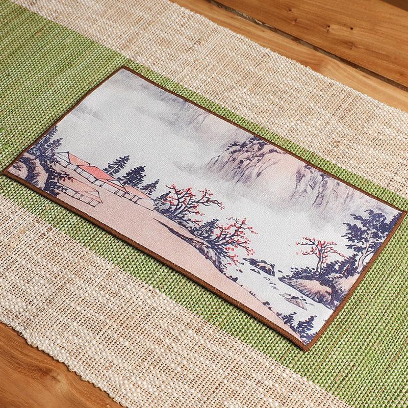 1Pc 16x29cm Colored Tea Towel Teahouse Household Creative Antique Absorbent Suede Tea Mat Printing China-Chic Tea Cloth