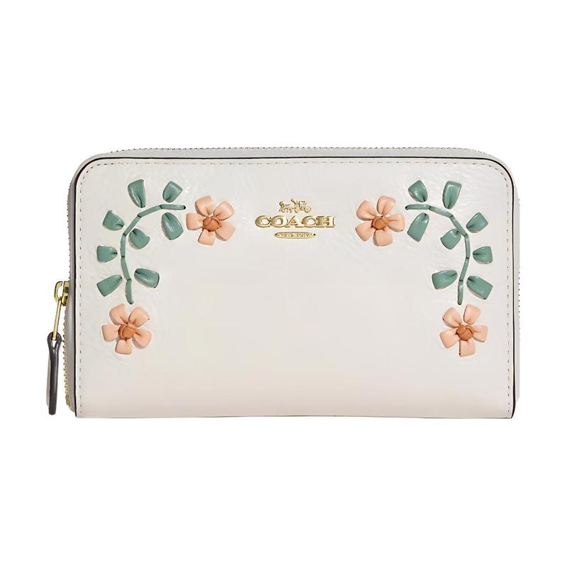 COACH Id Zip Wallet 17 Embroidered Zip Leather Card Holder Accordion Bag Wallet Medium Women Chalk White Print белый
