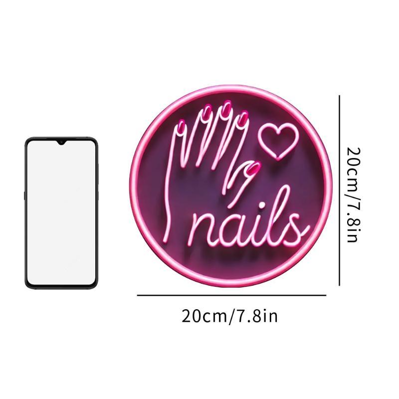 Pink Round Neon Nail Art Glow Wall Hanging Sign Non-Electric Sticker for Commercial Nail Bar Home Decor