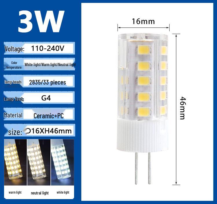 G9 LED G4 Pin Bulb, High Brightness, Energy-Saving, Flicker-Free, 220V Ceramic Tricolor Corn Light.