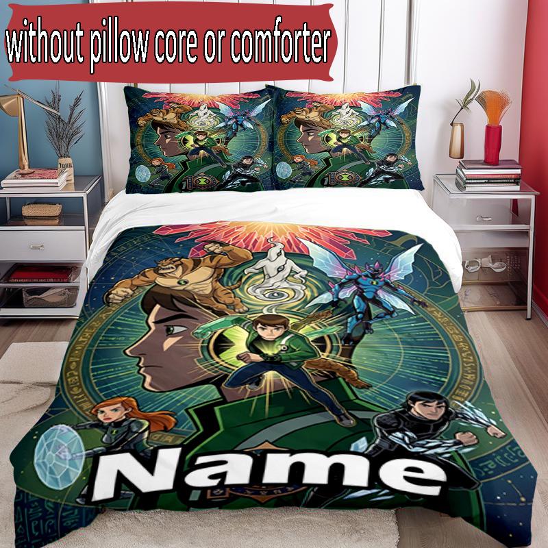 3pcs Duvet Cover Set (1*Duvet Cover + 2*Pillowcase, Without Core), Custom Name Ben 10 Cartoon Pattern Bedding Set, Home Bedroom Decor Gift