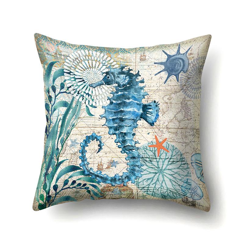 Polyester Pillowcase Peach Leather Velvet Cushion Cover Marine Life Seahorse Octopus Printed Pillowcase Car Cushion