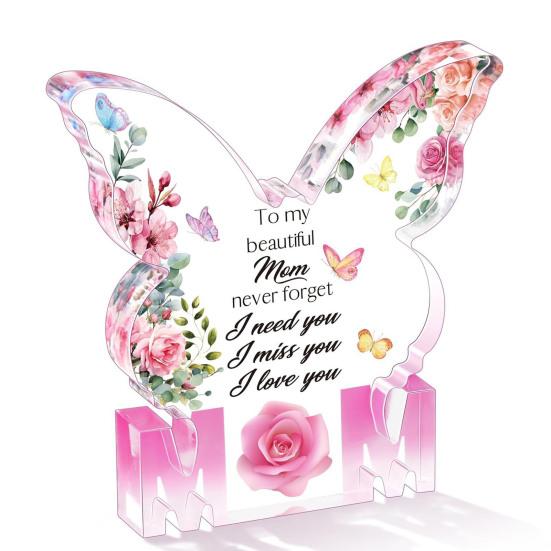 Printed Acrylic Ornament Gifts for Mom Gifts from Daughter or Son Standing Heart or Butterfly Shape Clear Acrylic Sign Mother's Day Gift for Mom