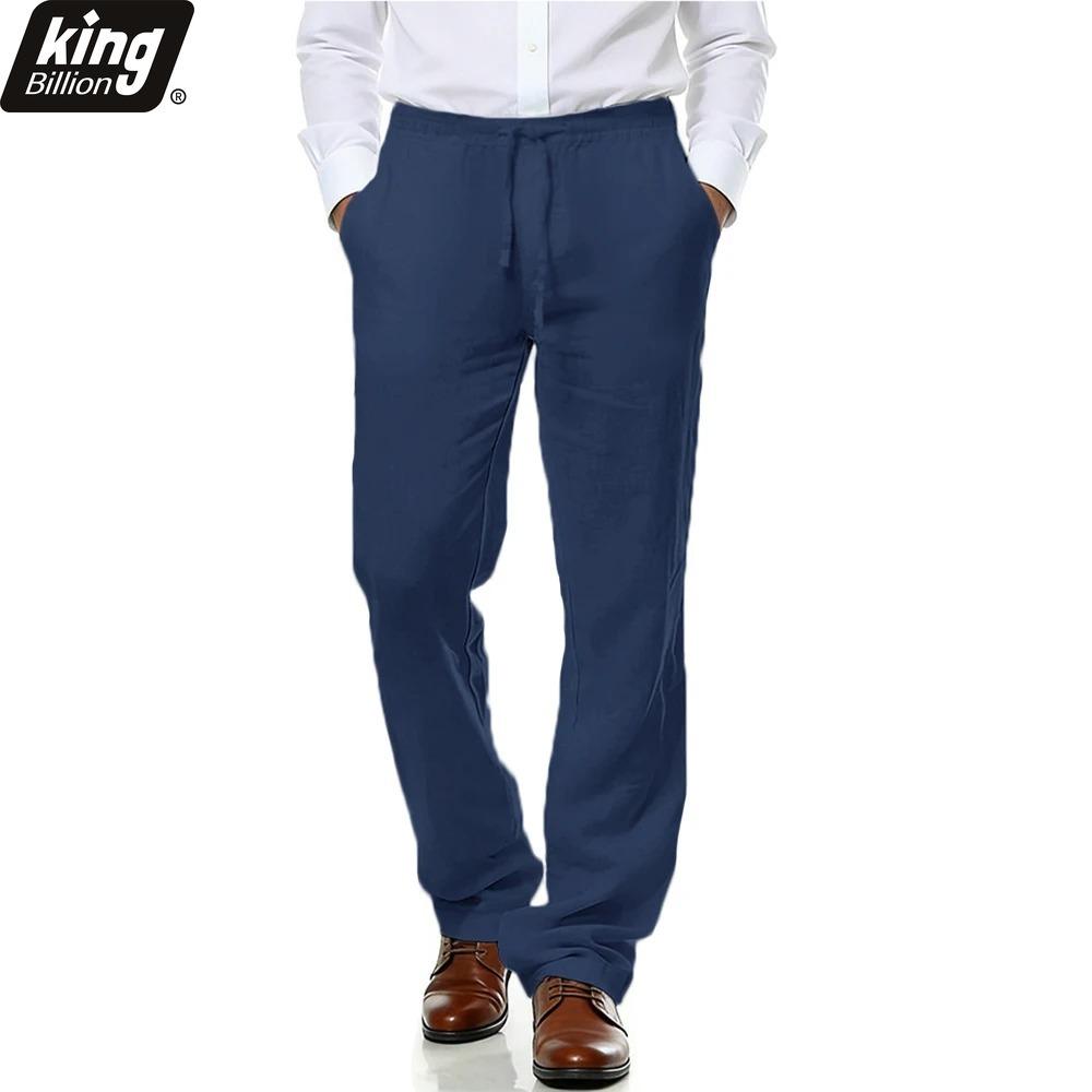 Men's Premium Cotton Linen Straight Leg Pants - Lightweight Breathable Comfortable Drawstring Waist Casual Trousers Solid Color Business Casual Pants