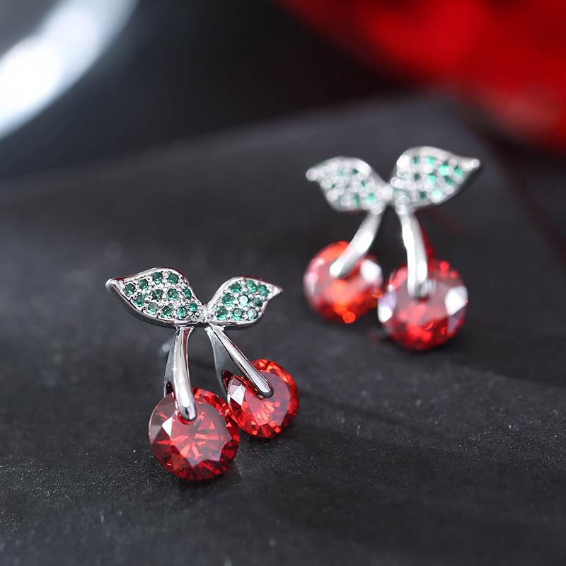 European Cherry-Shaped Gold-Plated Earrings with Copper Needles - Simple Fashion Design for Girls