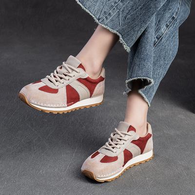 Mode GKTINOO Schnür-Damen-Flats Echte Leder-Sneaker Gemischte Farben 2025 Neu Handgefertigt Bequeme Retro Plateau-Sneaker