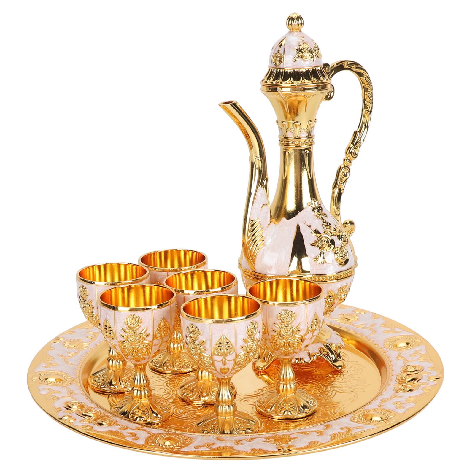 

Винтажный набор для винных горшков, европейский ретро-набор для кофейников, изысканные резные винные чашки из цинкового сплава для