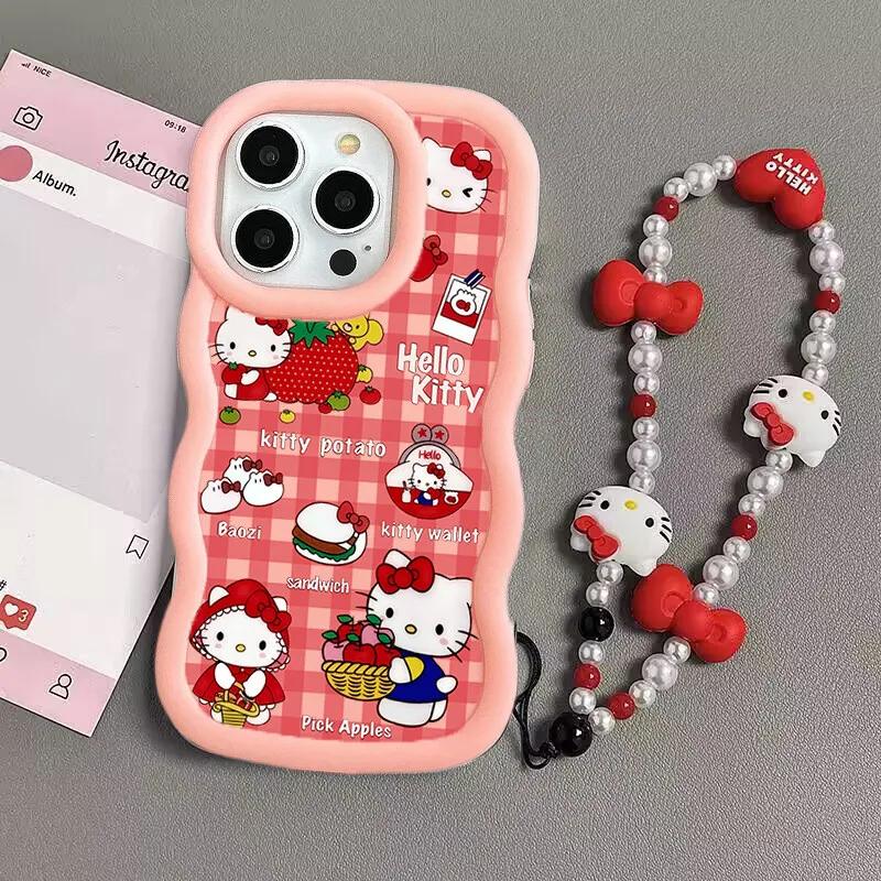 Hello Kitty Chain Case For Iphone 17 Pro Max 16 15 14 13 12 11 Pro Max 17 Air 16e 14 16 15 Plus 16+ Phone Casing Cute Wave TPU