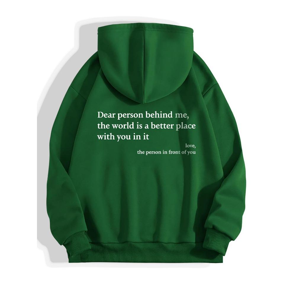 Women'S Shoulder Sleeve Fleece Sweater Plain Letter Print Kangaroo Pocket Drawstring Print Hoodie