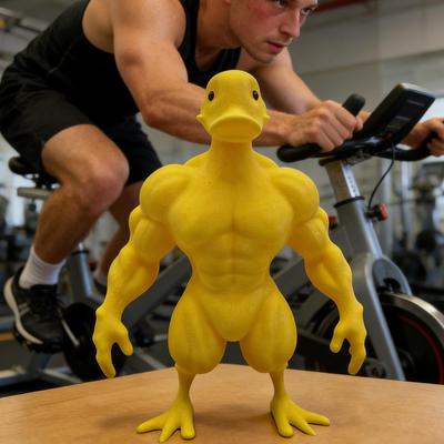 Flexing Muscle Duck Statue 3D Printed Gym Decor For Men Funny Bodybuilder Duck Collectible Desktop Sculpture