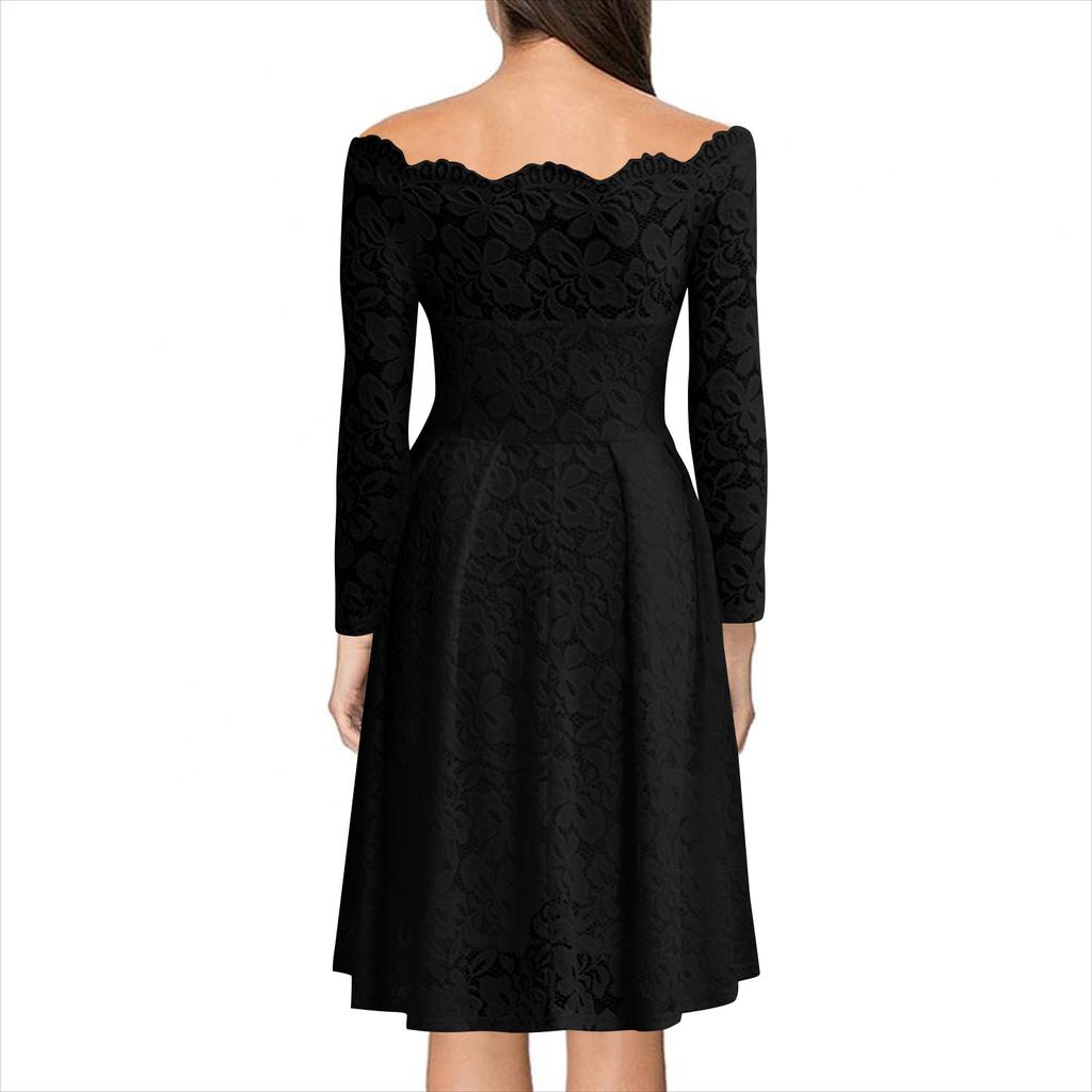 Kvinners høst off-shoulder blomstrete maxikjoler formell langermet cocktail gjestekjole til bryllup