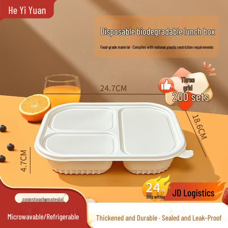 Biodegradable Corn Starch 3-Compartment Disposable Meal Boxes