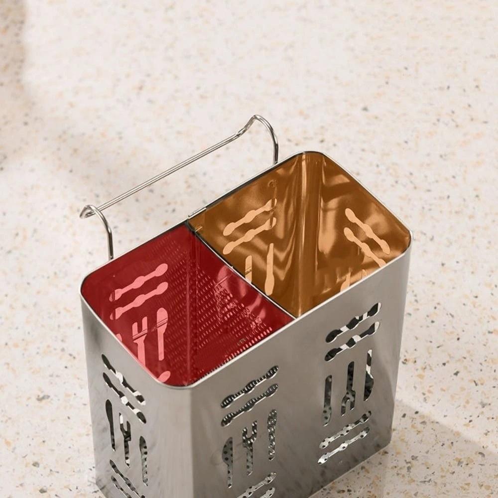 Rust-proof Chopsticks Storage Basket 2 Divided Compartments Utensil Holder Household