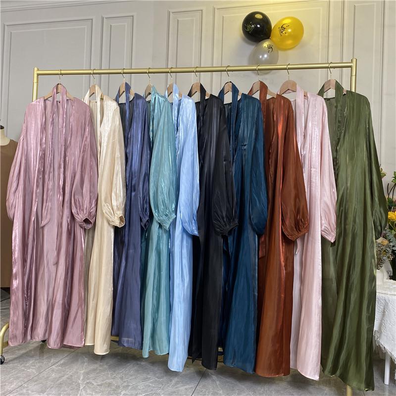 2022 Satin Long Muslim Robe Cardigan 