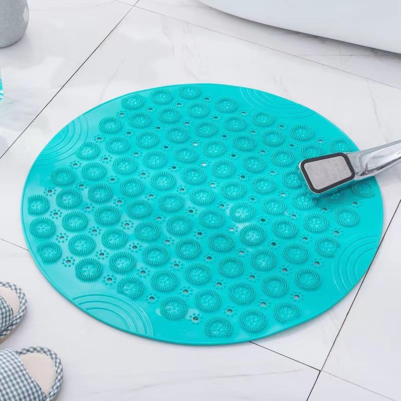 Bathroom Mat Anti-slip Sucker Round TPR Bath Mat with Drain Hole Silicone Bathing Rugs Foot Massage Pad Bathtub Soft Shower Mat