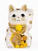 Lucky Cat Maneki Neko Left Paw Lucky Cat Maneki Neko Feng Shui Figurine with Offering Box (Lucky Cat) (S-SIZE White) Raised/Ceramic (Lucky Cat) (fa_S
