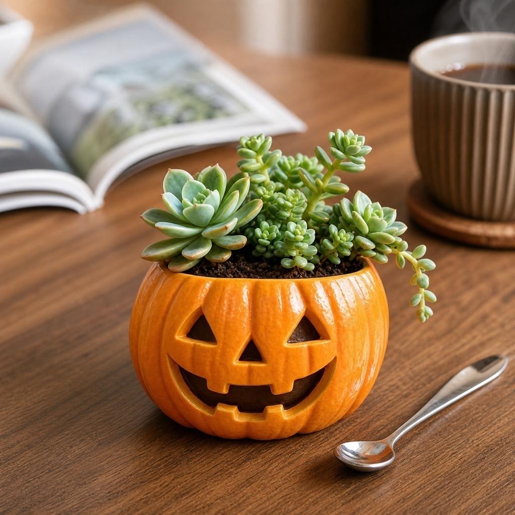 Halloween-Kürbis Harz Pflanzgefäß, Dekorativer Blumentopf für Feiertags-Heimdeko, Herbst Tischmittelstück