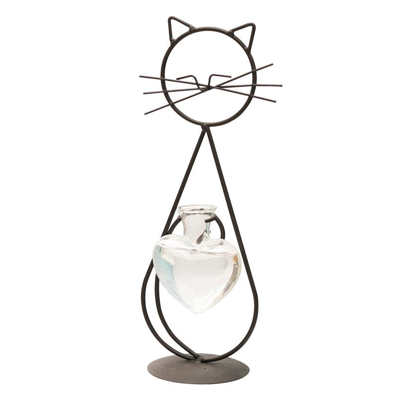Metal Cat Flamingo Desktop Heart Glass Planter Terrarium Vase Stand Holder Indoor Hydroponic Propagated Plant Jars Garden Decor
