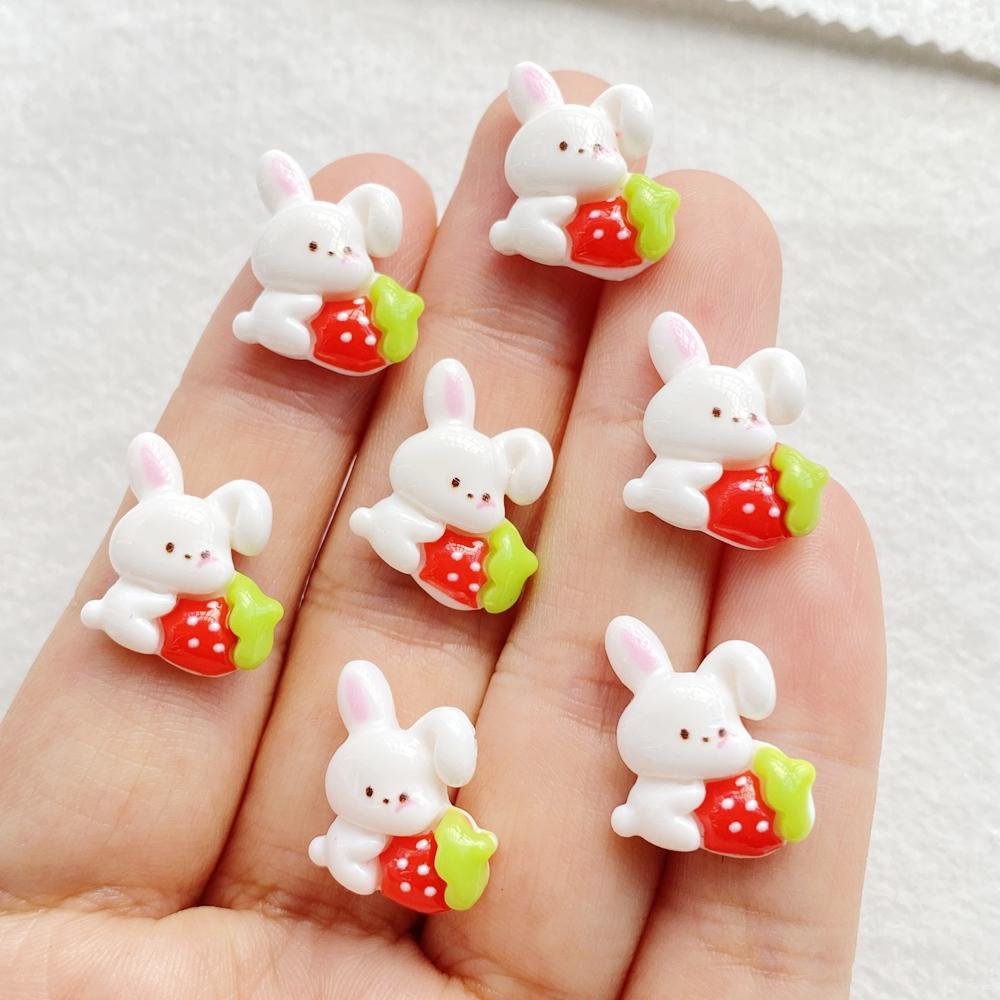

20pcs Resin Cartoon Strawberry Rabbit Nail Art Flat back Rhinestone Bead Scrapbook DIY Manicures Appliques Accessories Crafts
