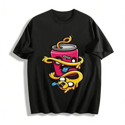 Funny Soda Can Sticky Dog Graphic Casual Short Sleeve Tee Pure Cotton T-shirt