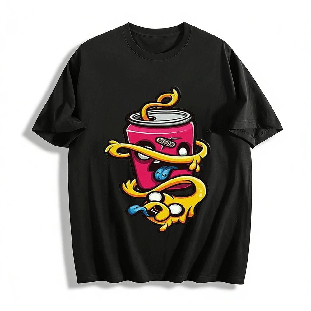 Funny Soda Can Sticky Dog Graphic Casual Short Sleeve Tee Pure Cotton T-shirt