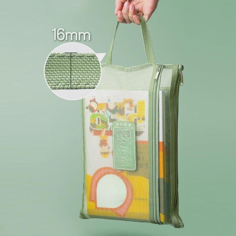 A4 Stationery Storage Bag Double-layer Mesh Zipper Bag Large Capacity Organizer Cosmetic Makeup Bag Transparent File Folders LS