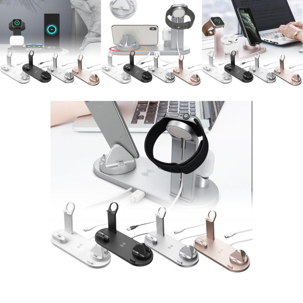 New Wireless Charger 15w Three In One Rotating Socket For Phone Headphones And Watch In Black White Silver Rose Gold