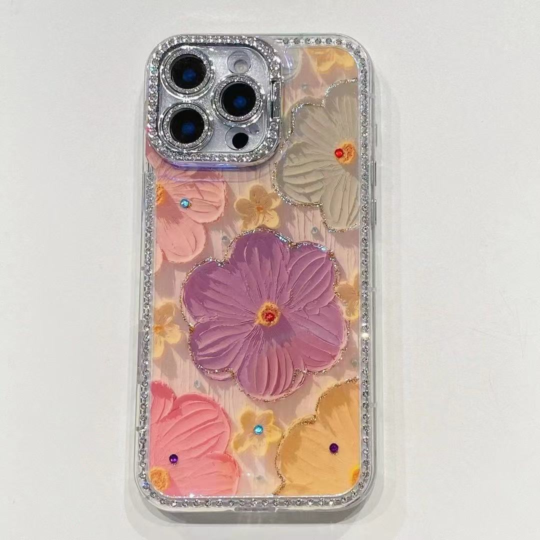 

Oil Painting Flowers Suitable for Apple 16ProMax Lotus Mobile Phone Case IPhone 15 Flash Powder Lens Anti Fall Case iPhone16