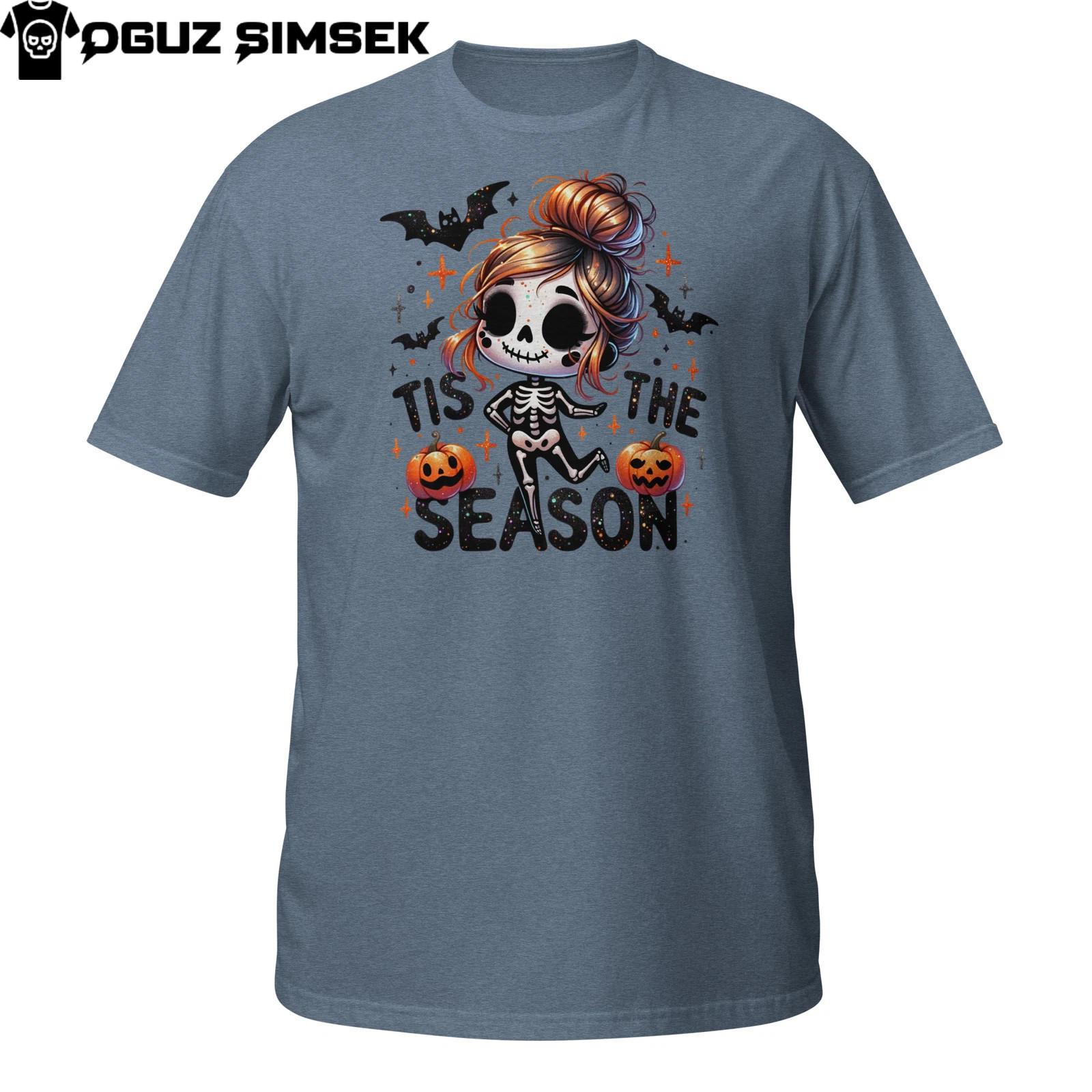 Cute Skeleton Girl Halloween T-Shirt Mens Womens Tees Top | Tis The Season Pumpkins Bats Tee S