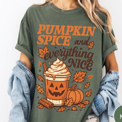 Pumpkin Spice & Everything Nice Comfort Colors® Shirt, Retro Halloween Shirt, Vintage Halloween Aesthetic, Women's Halloween Graphic Tee