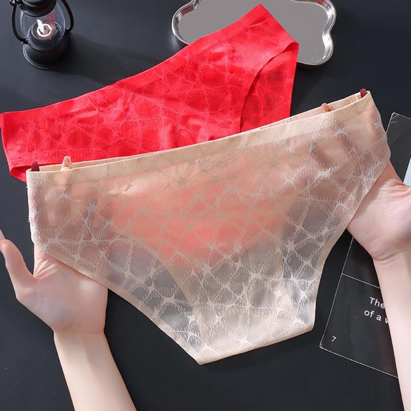 Men Sexy Underwear Lace Thin Ice Silk Briefs Bulge Pouch Underpant Low Waist Solid Bikini Bottom Translucent Penis Pouch Panties