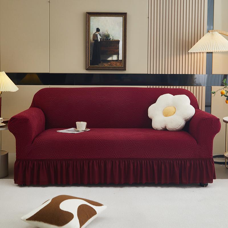 Capa de Sofá Jacquard Espessa All-Inclusive com Saia Elástica, Capa de Sofá Simples Universal para Quatro Estações Antiderrapante