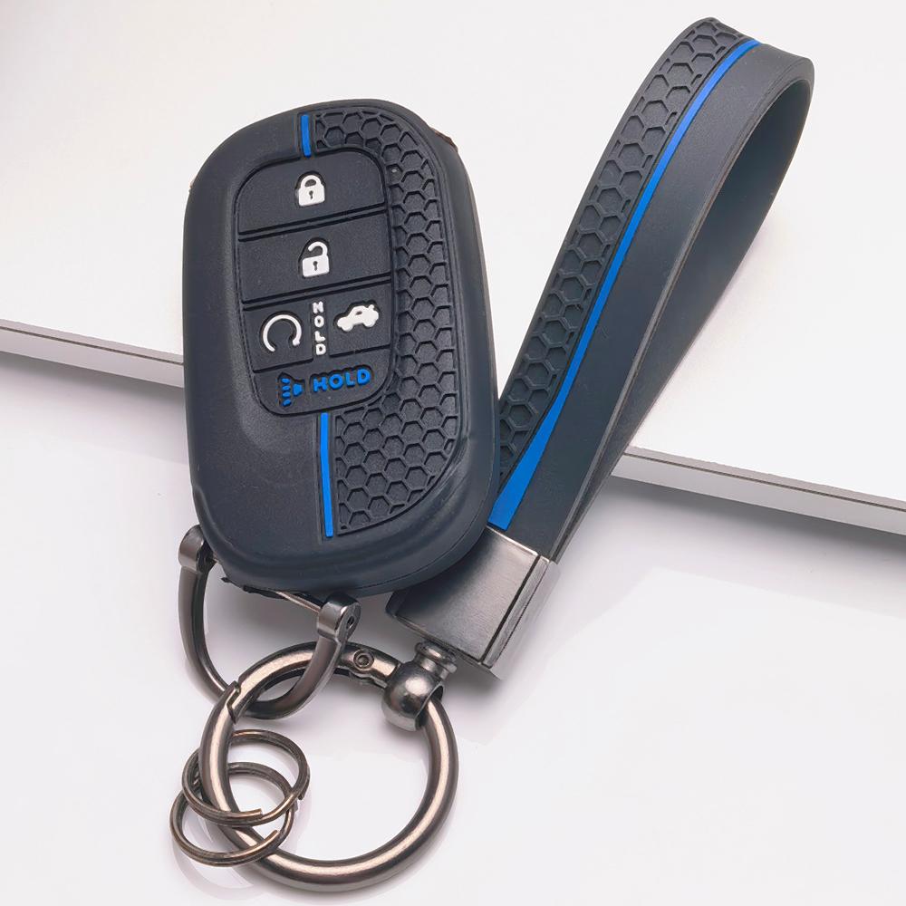 Anti Lost Silicone Keychain Lanyard for Honda Civic Accord Inspire HRV CRV Pilot with Keychain Honeycomb Texture Racing Stripe Car Remote Key Sleeve